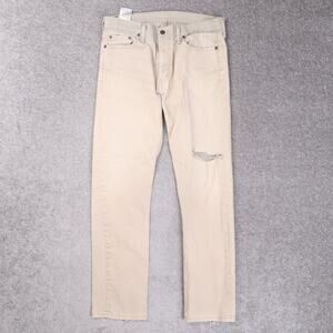 Levi's 513 Slim Straight Denim Stretch Jeans Distressed Cream Size 33x32